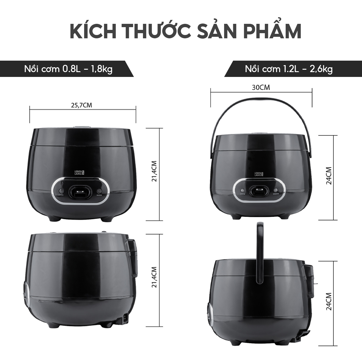 Nồi cơm điện Lebenlang LBL0589 dung tích 1200ml, công suất 500W, thiết kế đơn giản hiện đại - hàng chính hãng
