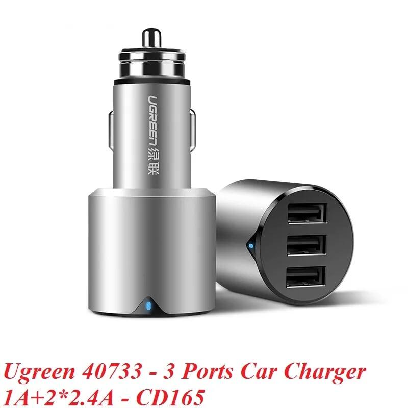 Ugreen UG40733CD165TK 29W màu Bạc Bộ sạc ô tô 3 cổng USB cao cấp - HÀNG CHÍNH HÃNG