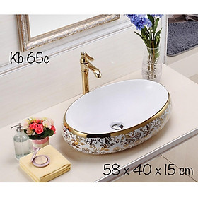 Chậu rửa mặt, Lavabo hoa văn elip vàng cao cấp nhập khẩu chính hãng GROVES 065C (đẹp, sang trọng quý phái, sáng bền với thời gian)