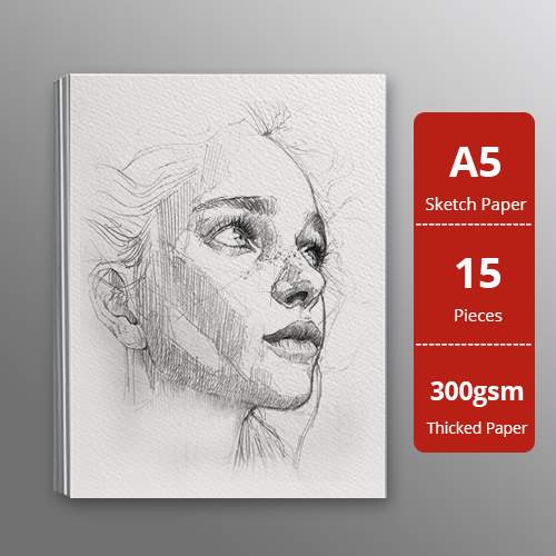 Giấy vẽ A5L chuyên dụng cao cấp giấy Sketch vẽ đẹp 2 mặt, chất giấy có vân màu trắng kem sang, giấy nhập khẩu 100% từ Ý định lượng 300gsm, xấp giấy15 tờ Green Art - Hàng chính hãng