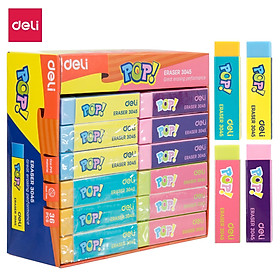 Tẩy 2B Deli, 60X24X12 Mm - Xanh Dương/Vàng/Xanh Lá - 36 Viên/Hộp E3045