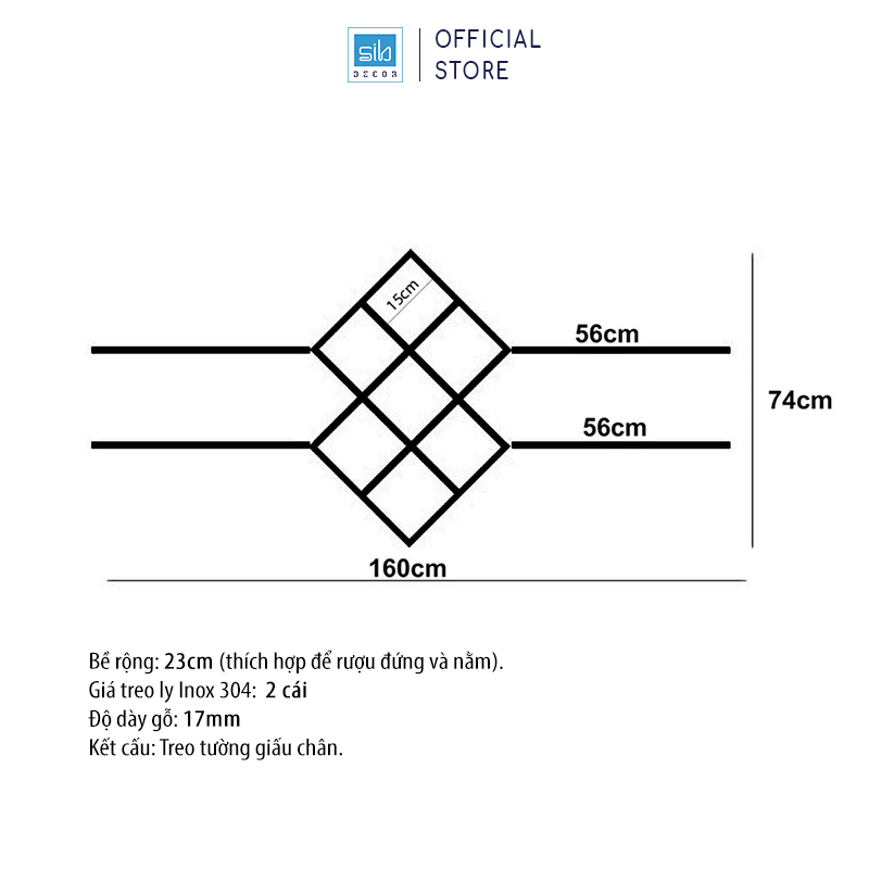 Kệ Rượu Treo Tường Giấu Chân Đơn Giản SIB DECOR