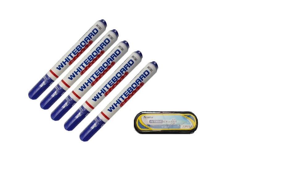 Combo 05 Cây Bút Lông Bảng FO-WB015 Và 01 Cái Lau Bảng FO-WBE01 (Màu Xanh)