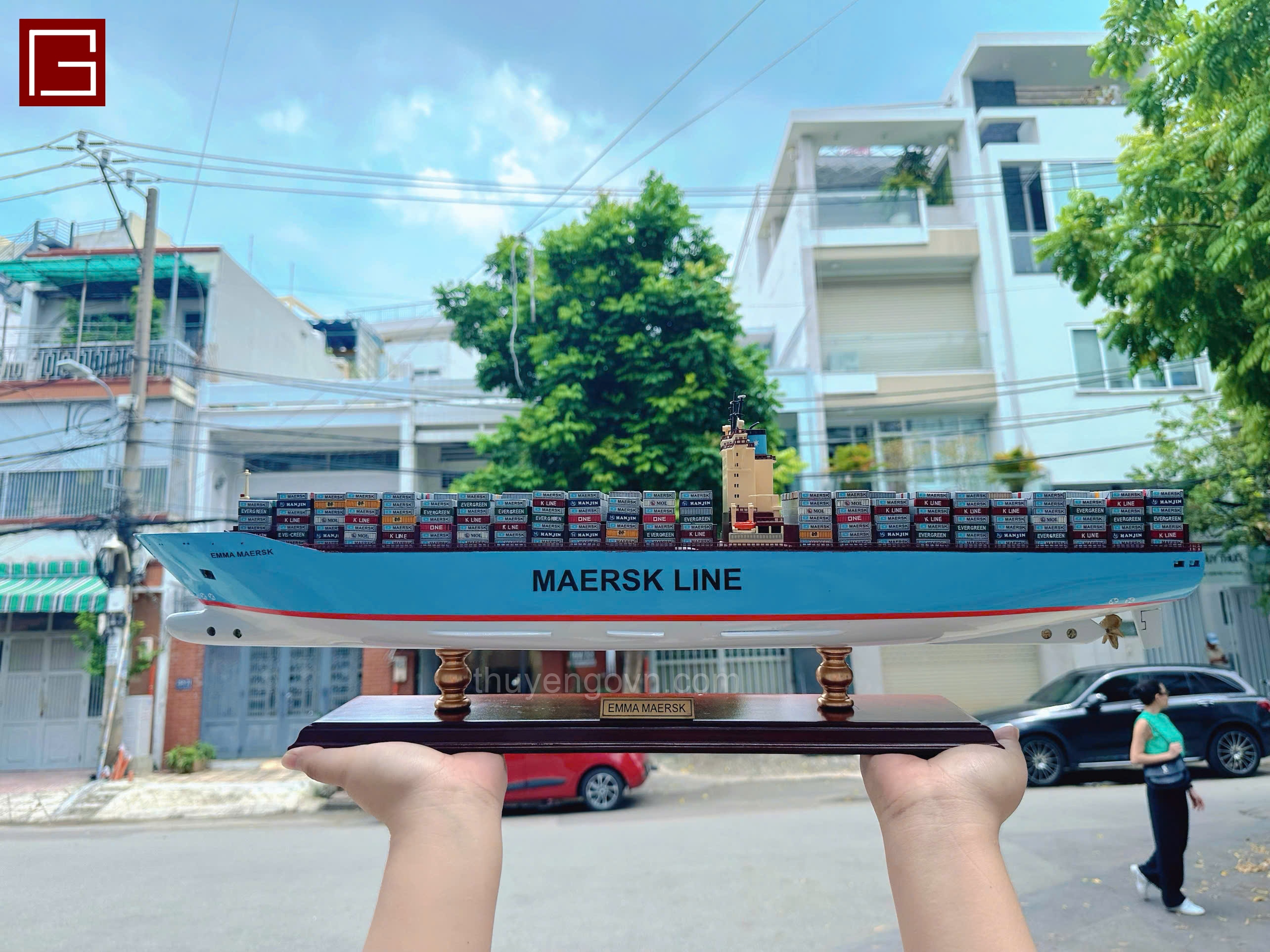 Mô Hình Thuyền Gỗ Trang Trí, tàu container, Thuyền Thương Mại EMMA MAERSK, thuyền chở hàng, hàng chính hãng