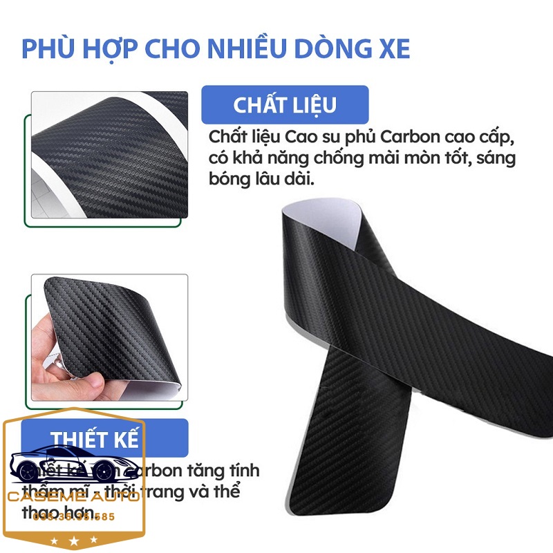 Bộ 9 Miếng Dán Vân Carbon Chống Trầy Xước Bậc Cửa Ô Tô - Hàng Chính Hãng