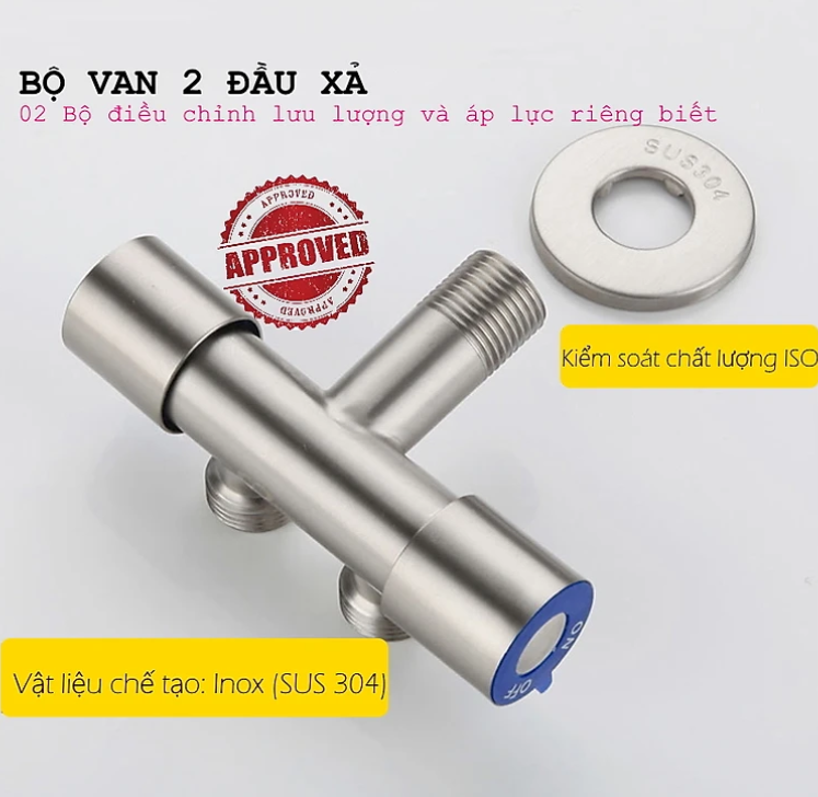 Van nước KG45 2cổng xả có khóa riêng biệt dạng vòi chia nước, đường kính van 20mm, chất liệu inox304 - Hàng chính hãng