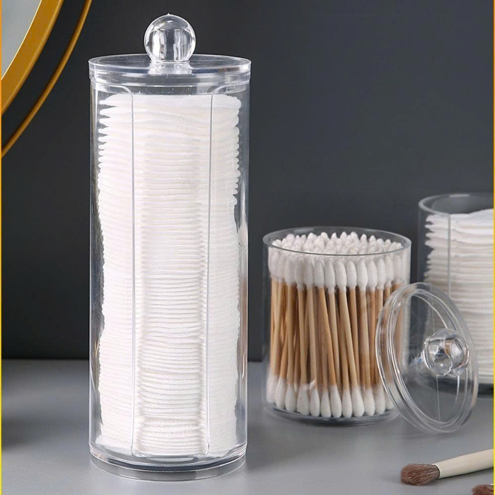 Hộp Đựng Bông Tẩy Trang Dạng Trụ Trong Suốt Cao Cấp - 19.5*6.8cm