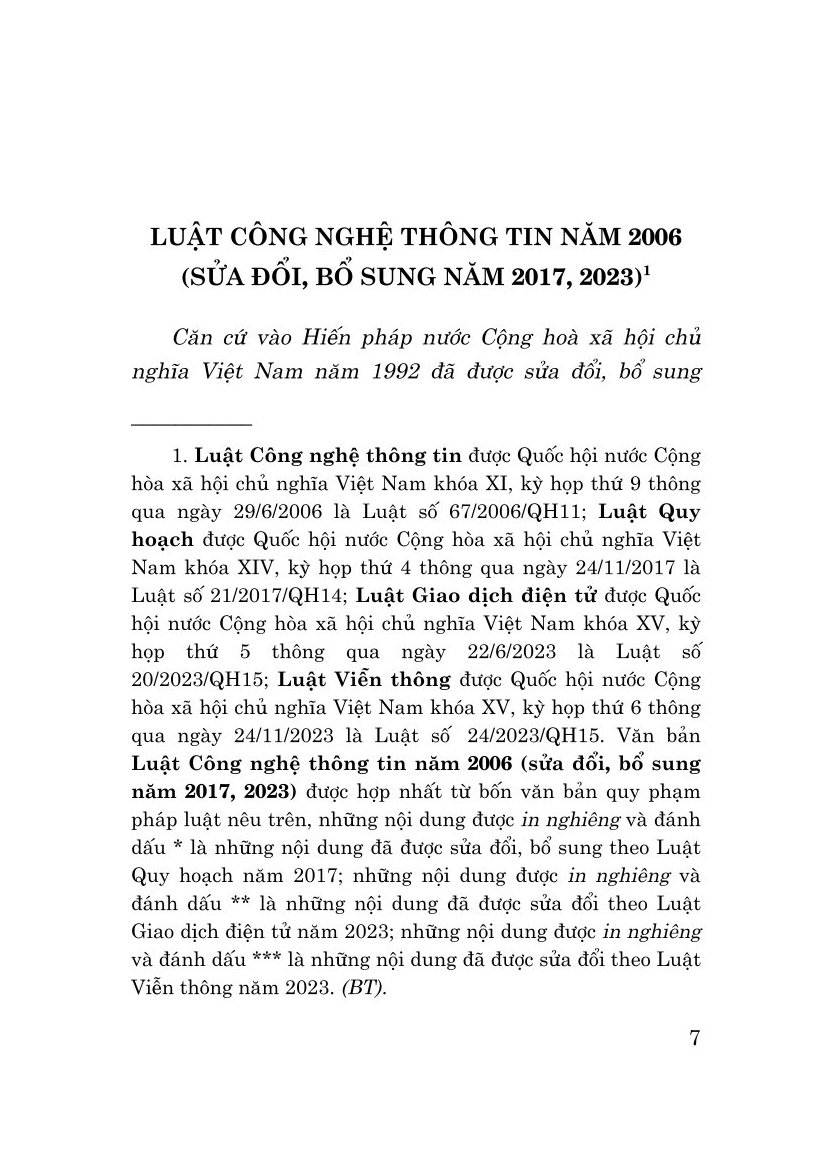 Luật công nghệ thông tin năm 2006 (sửa đổi, bổ sung năm 2017, 2023) 26.000₫