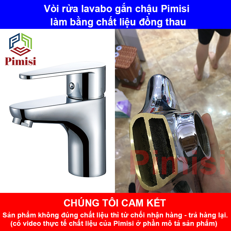 Vòi Lavabo Nóng Lạnh Pimisi PV-203C-1, Dùng Cho Chậu Rửa Mặt 1 Lỗ Ở Phòng Tắm - Điều Chỉnh Bằng Gật Gù | Chính Hãng