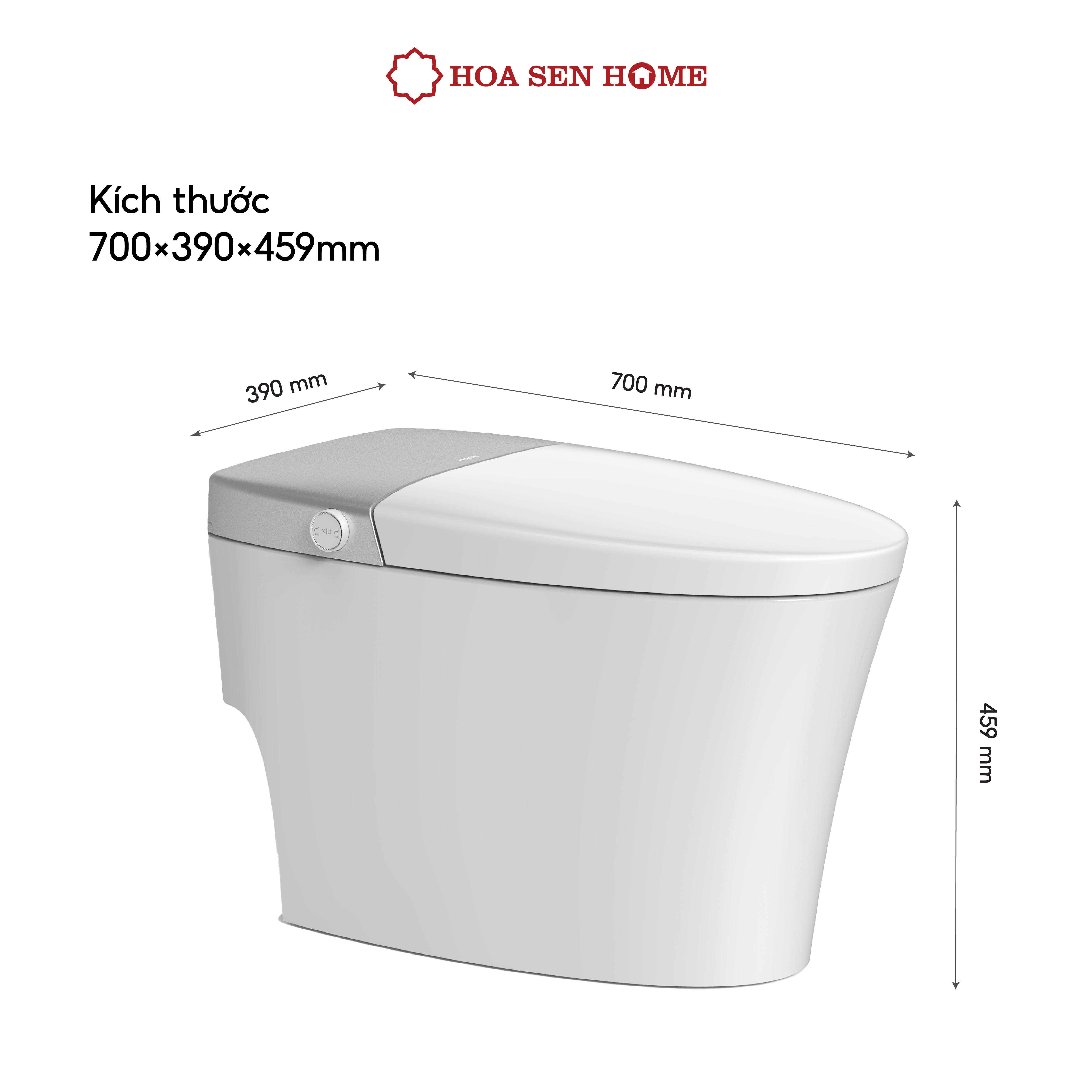 Bồn cầu thông minh TUSLO E001 Luxury lớp phủ men cao cấp, thiết kế bo tròn góc cạnh, công nghệ cảm biến hiện đại - Hoa Sen Home - Hàng chính hãng