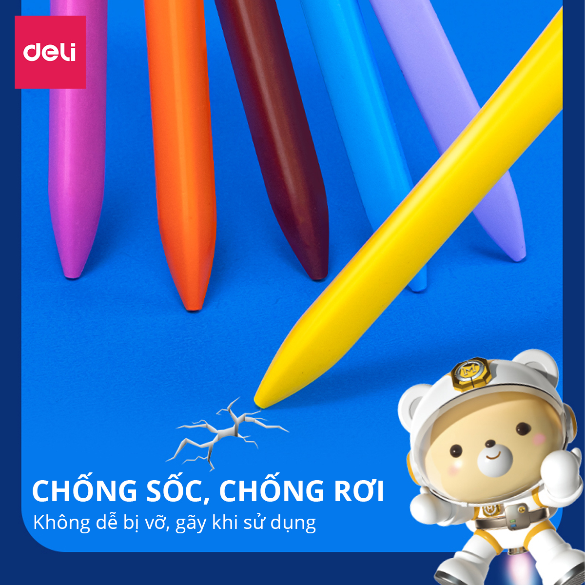 Bút sáp màu hữu cơ gấu con Deli - An toàn cho bé, không vấy bẩn tay - 12/24/36 màu - Tô màu, vẽ tranh học sinh trẻ em - Cán tam giác dễ cầm