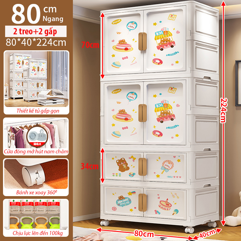 Tủ Nhựa Gấp Gọn Hoạt Hình Có Ngăn Treo Quần Áo Nubie, Hộp Gấp Đựng Đồ Thông Minh, Tháo Lắp Dễ Dàng, Có Thể Tách Tầng