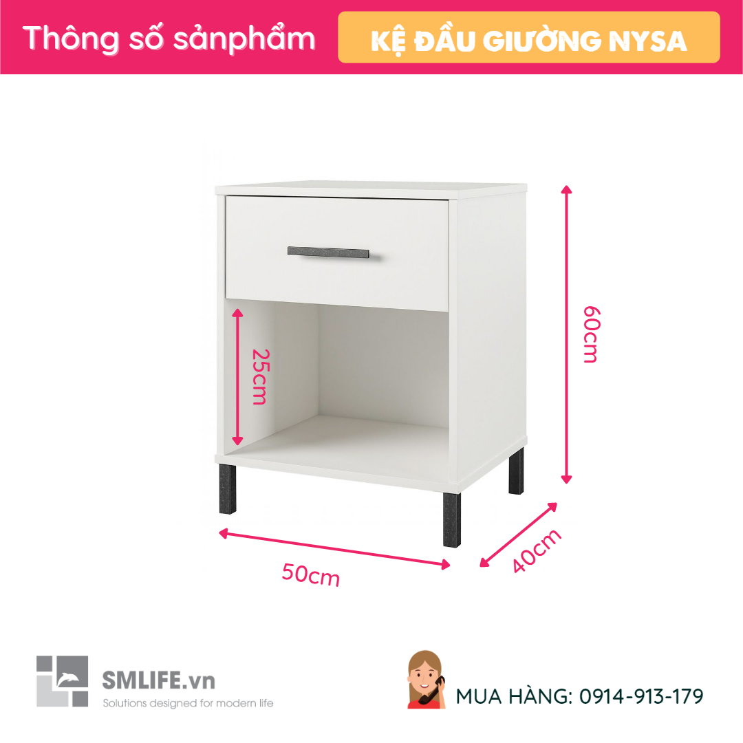 Kệ Để Đầu Giường Kiểu Dáng Nhỏ Gọn SMLIFE Nysa