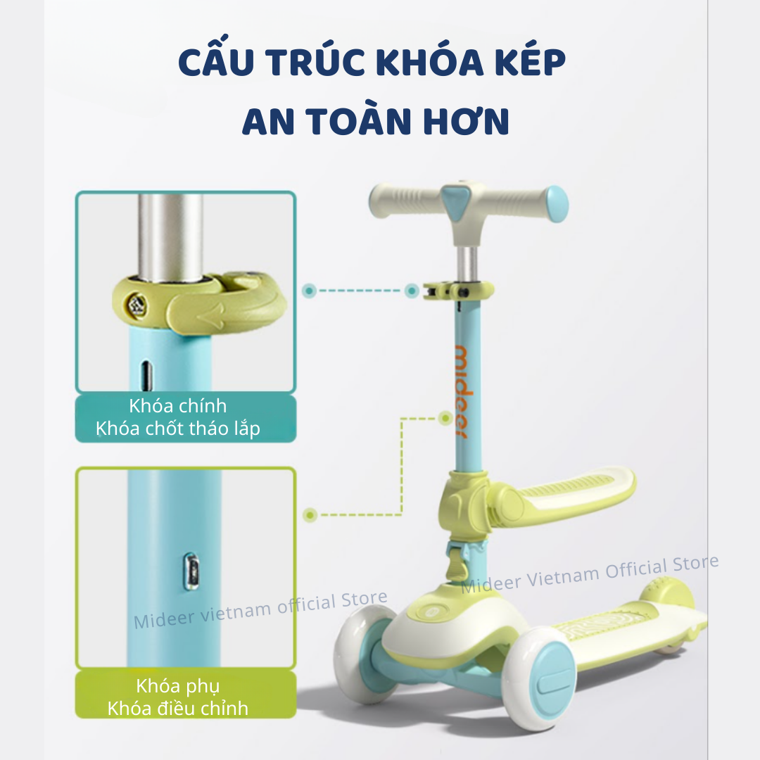 Xe Trượt Scooter Mideer Cao Cấp gấp gọn có ghế ngồi cho bé