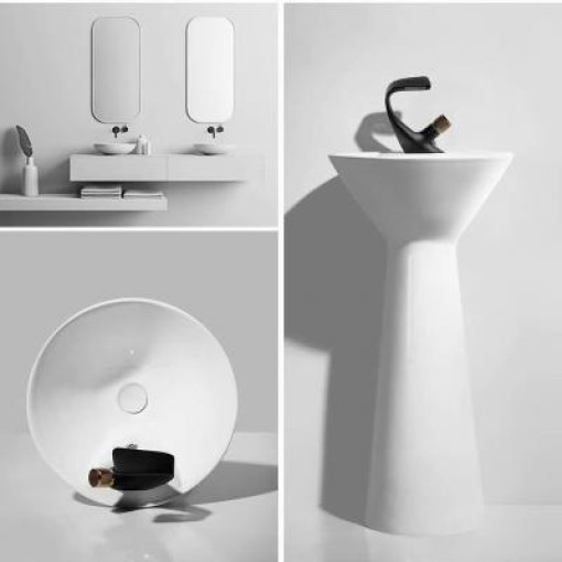 CHẬU LAVABO TRỤ TRÒN LIỀN KHỐI hình nón rất Việt Nam GROVES GRL NTT (43x43x87), men sáng bóng 100 năm
