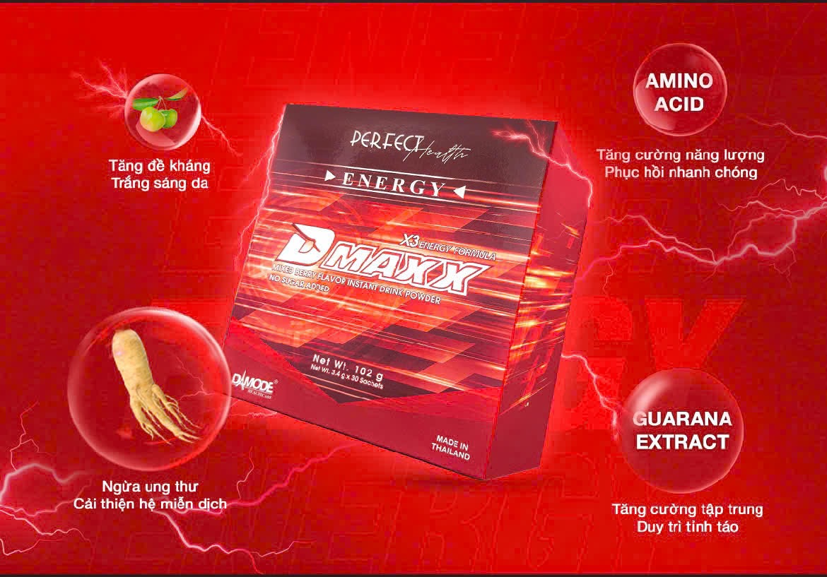 DMAXX thức uống bổ sung vitamin năng lượng không đường DAMODE 93 gói màu đỏ mỗi gói 2,2gr