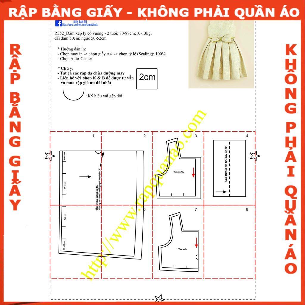 Rậpgiấy A0 đầm xếp ly cổ vuông mã R352 (BẢN VẼ)