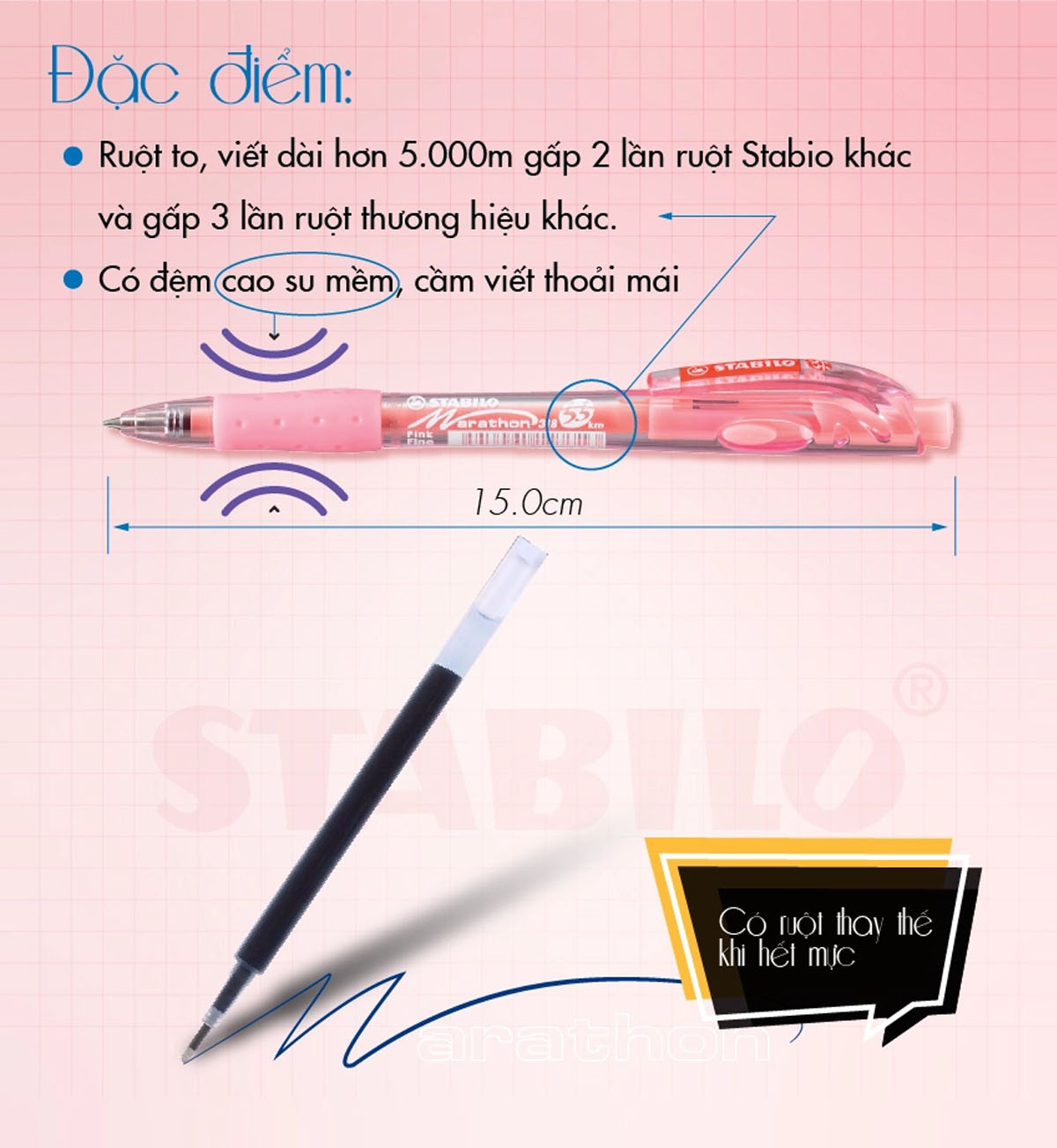 Bút bi STABILO Marathon BP318F - BP318F-GN-Xanh lá