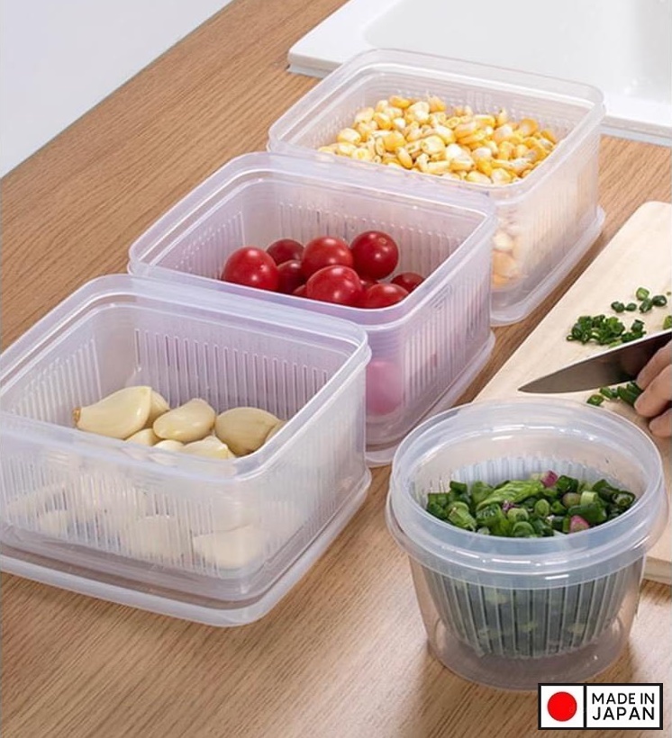Hộp đựng thực phẩm 2 lớp đến từ Nhật Bản, thiết kế kín giúp thực phẩm tươi lâu hơn, có 2 lớp giúp rau thịt không bị úng nước