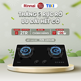 Bếp gas âm Rinnai RVB-220G(B) mặt bếp kính và kiềng bếp gang - Hàng chính hãng.
