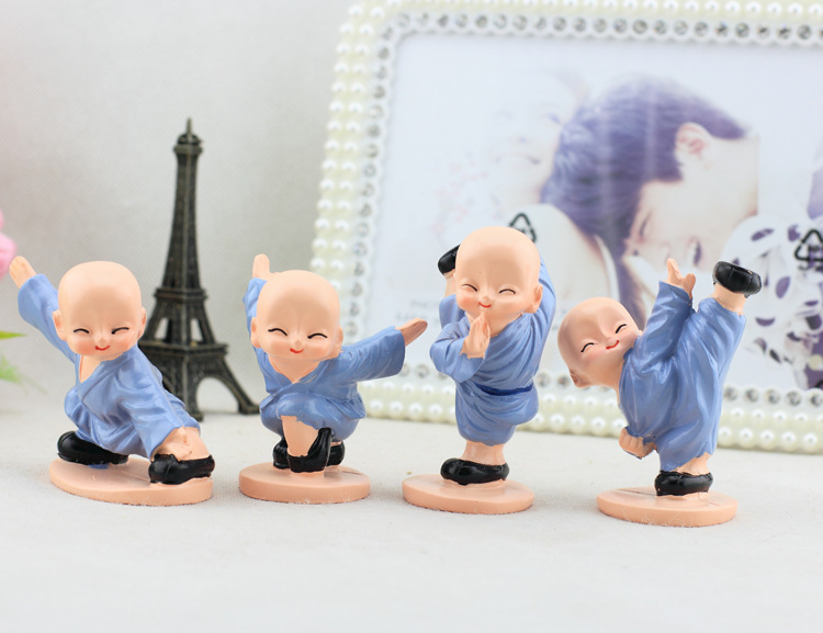 Combo 4 Tượng Chú Tiểu Đánh Võ Dễ Thương Trang Trí Xe Hơi, Bàn Làm Việc, Bonsai PaKaSa