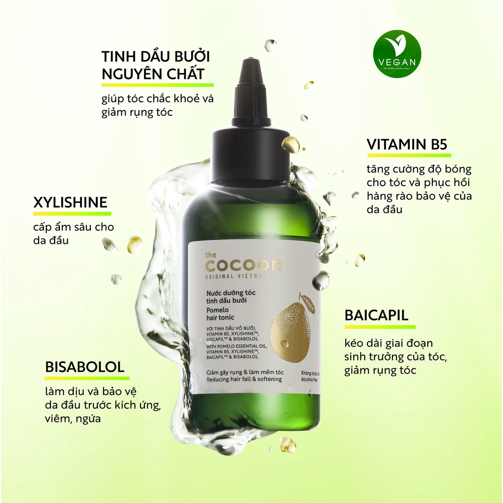 Nước dưỡng tóc tinh dầu bưởi Pomelo Cocoon 140ml phục hồi tóc, ngăn ngừa hư tổn thuần chay