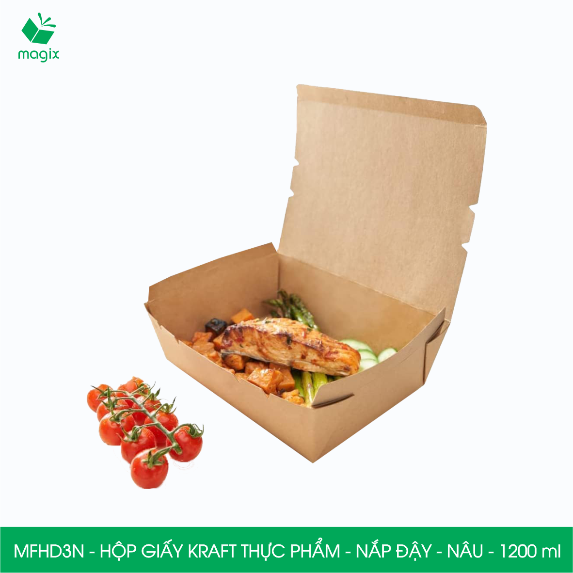 MFHD3N - Combo 50 hộp giấy kraft thực phẩm 1200ml, hộp đựng thức ăn nắp đậy màu nâu, hộp gói đồ ăn mang đi