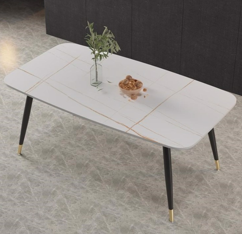 Bàn ăn cao cấp Juno Sofa mặt đá ceramic chân côn núm bọc đồng