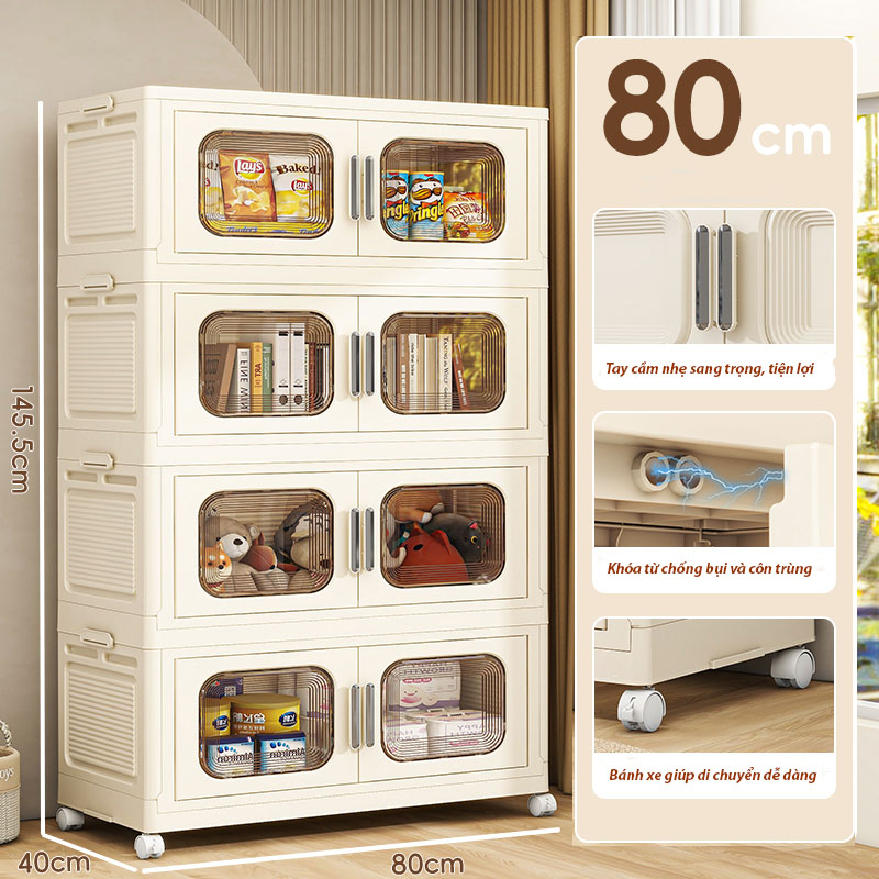 (Ngang 80cm) Tủ Nhựa Gấp Gọn 3/4/5 Tầng Cao Cấp 2 Cánh Cửa Mở-Hộp Đựng Đồ Đa Năng Bằng Nhựa PP, Tháo Lắp Dễ Dàng