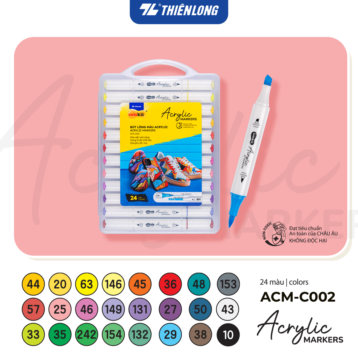 Bút sơn/ Bút lông 12/24/36 màu - Acrylic Markers 2 đầu ngòi ThiênLong Colokit - Màu sắc tươi sáng Trang trí đa chất liệu