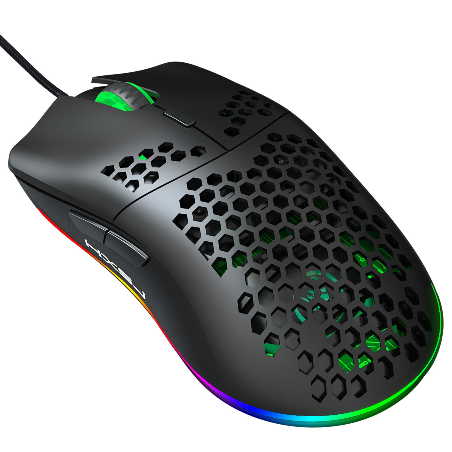 Chuột Quang MACRO HXJS J900 RGB Bề Mặt Lưới Xuyên Thấu Cực Đẹp DPI 6400 - Hàng chính hãng