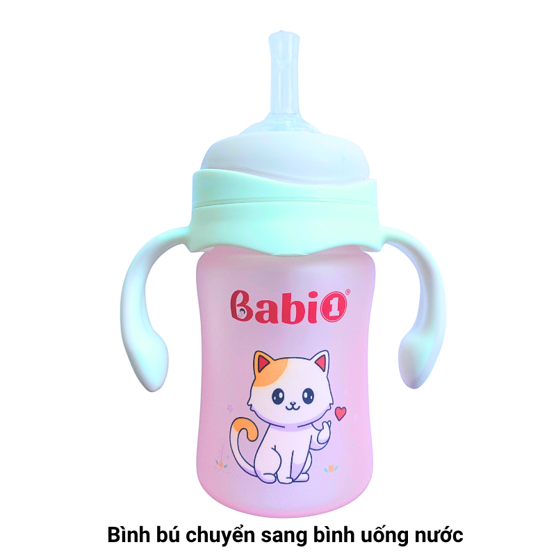 Bình Sữa Thuỷ Tinh Babi1 Cổ Rộng Tráng Bọc Silicon Chống Vỡ Và Cảm Biến Nhiệt Độ - Dung tích 240ml Cho trẻ từ 12 tháng tuổi