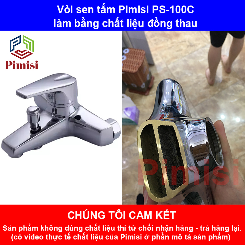 Vòi hoa sen tắm nóng lạnh Pimisi PS-100C đồng mạ Crom đầy đủ phụ kiện | Hàng chính hãng