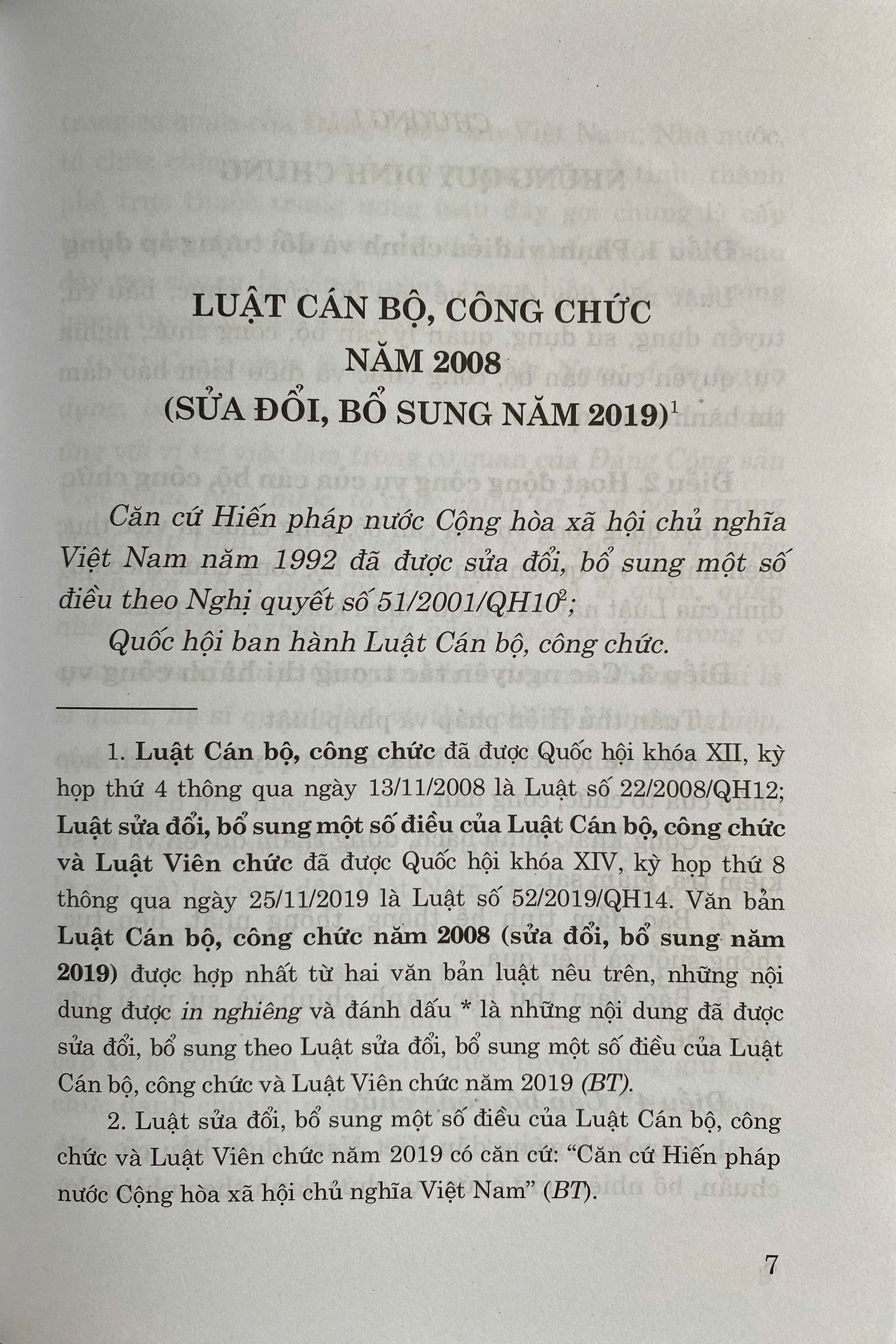 Luật Cán Bộ, Công Chức Năm 2008 ( Sửa đổi, bổ sung năm 2019 )