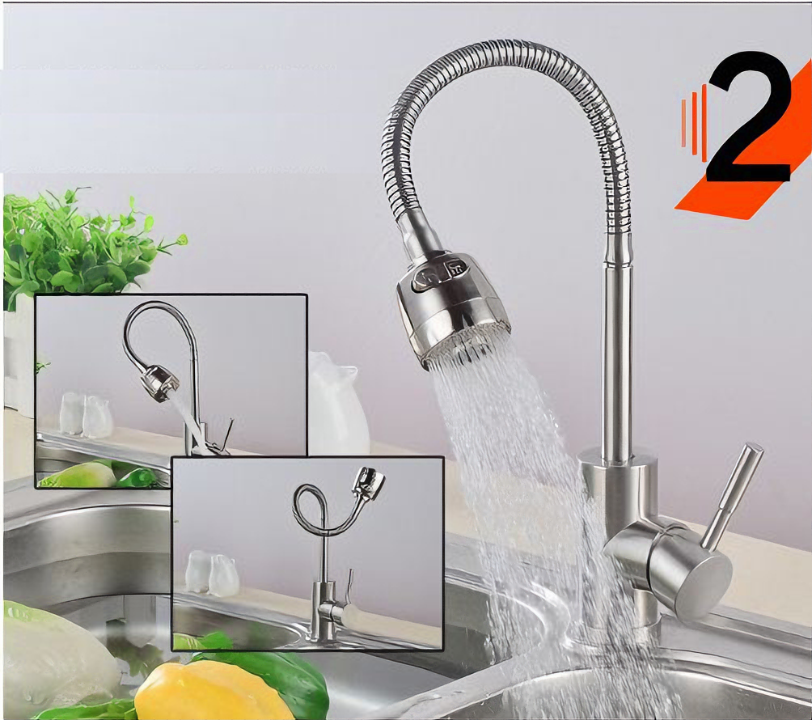 Vòi rửa chén nóng lạnh KG95 cao cấp cần lò xo bẻ xoay 360 dễ sử dụng inox304 - Hàng chính hãng