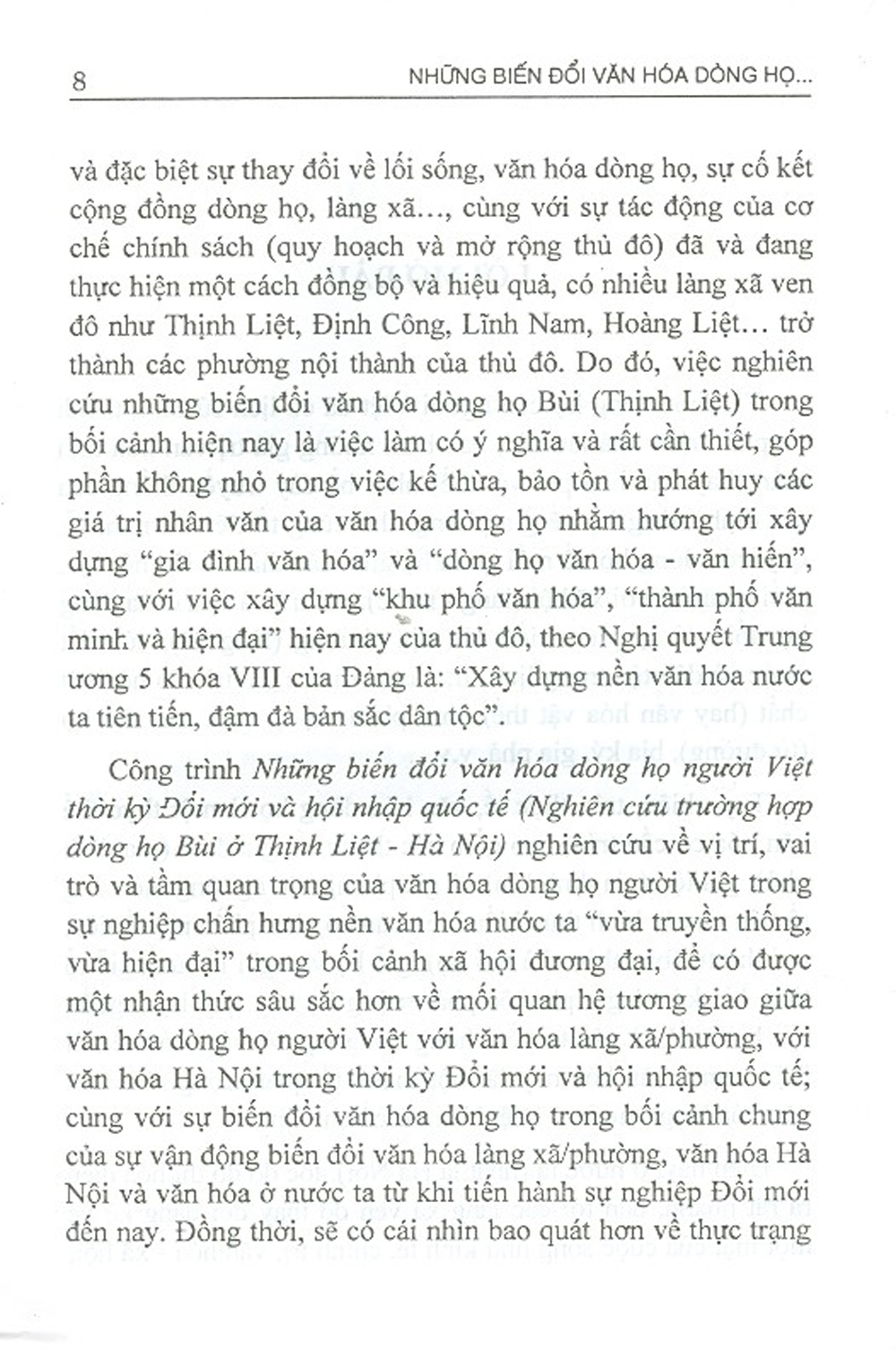 Những Biến Đổi Văn Hóa Dòng Họ Người Việt Thời Kỳ Đổi Mới Và Hội Nhập Quốc Tế (Nghiên Cứu Trường Hợp Dòng Họ Ở Thịnh Liệt - Hà Nội)