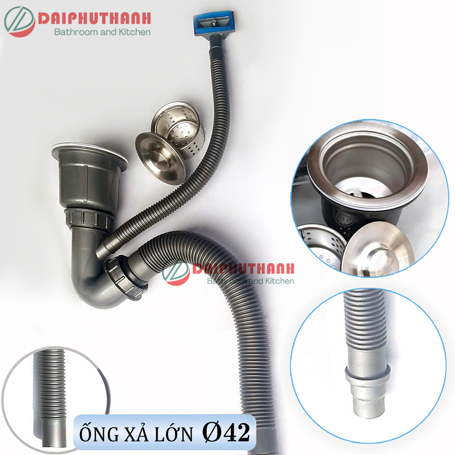 Bộ Chậu Rửa Chén Bát Có Chân KAZTA Bàn Chờ Liền Chân Rộng Rãi - Kích thước tổng 82x45cm, cao 81cm