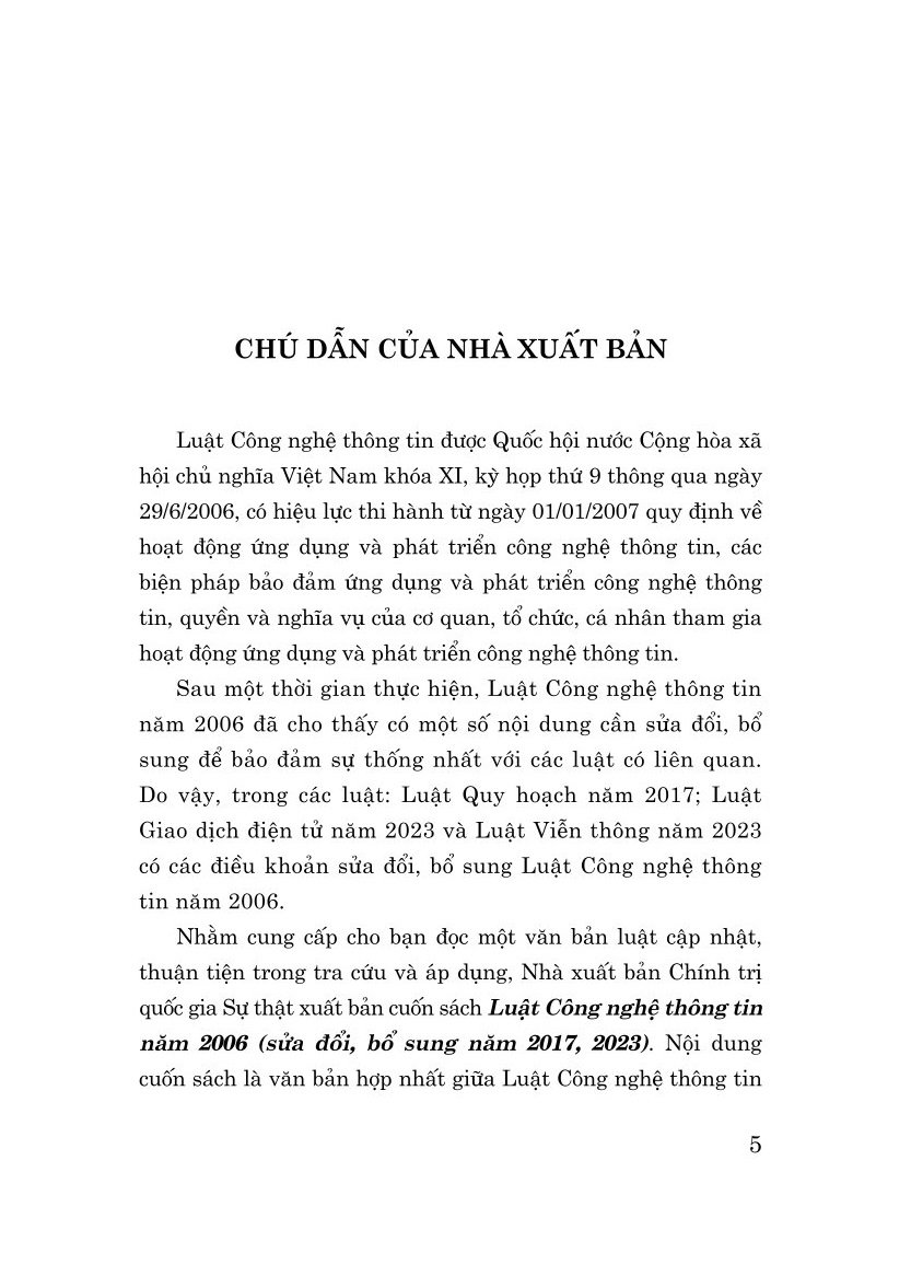 Luật công nghệ thông tin năm 2006 (sửa đổi, bổ sung năm 2017, 2023) 26.000₫