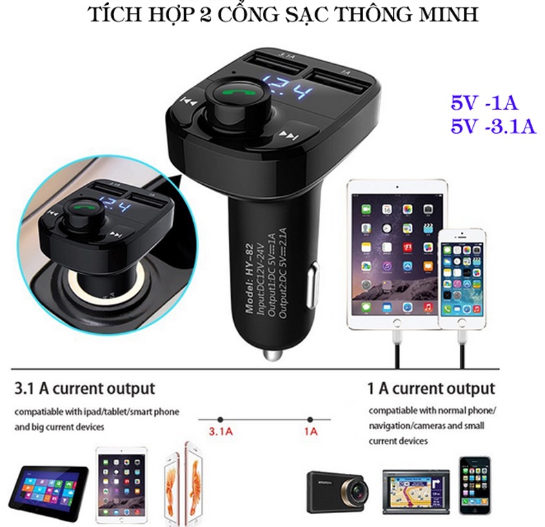 Tẩu Bluetooth HY-82 Nghe Nhạc Trên Xe Ô Tô