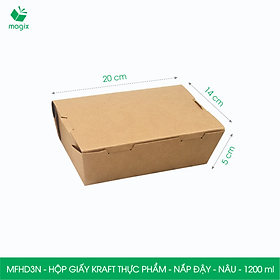 MFHD3N - Combo 50 hộp giấy kraft thực phẩm 1200ml, hộp đựng thức ăn nắp đậy màu nâu, hộp gói đồ ăn mang đi