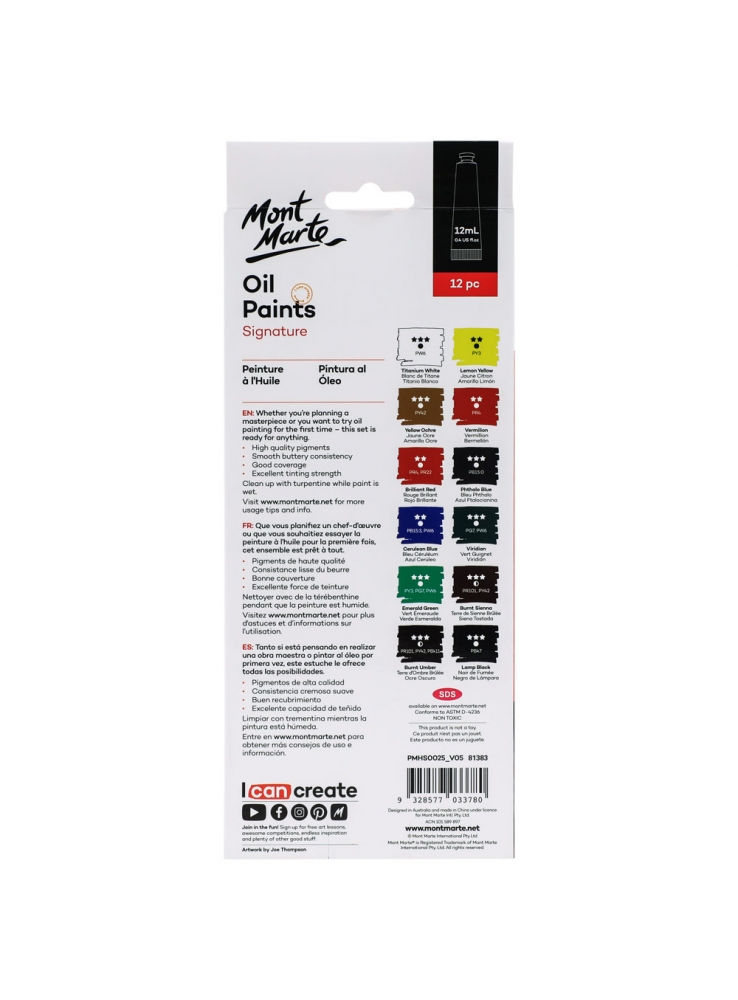 Bộ Màu Vẽ Dầu Mont Marte 12 ml