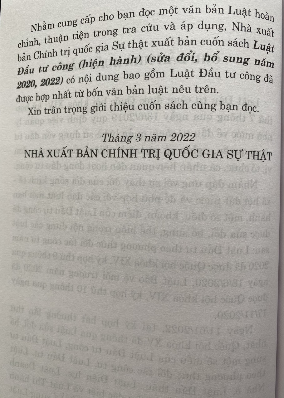 Luật Đầu Tư Công ( Hiện Hành ) ( Sửa đổi, Bổ sung năm 2020, 2022)