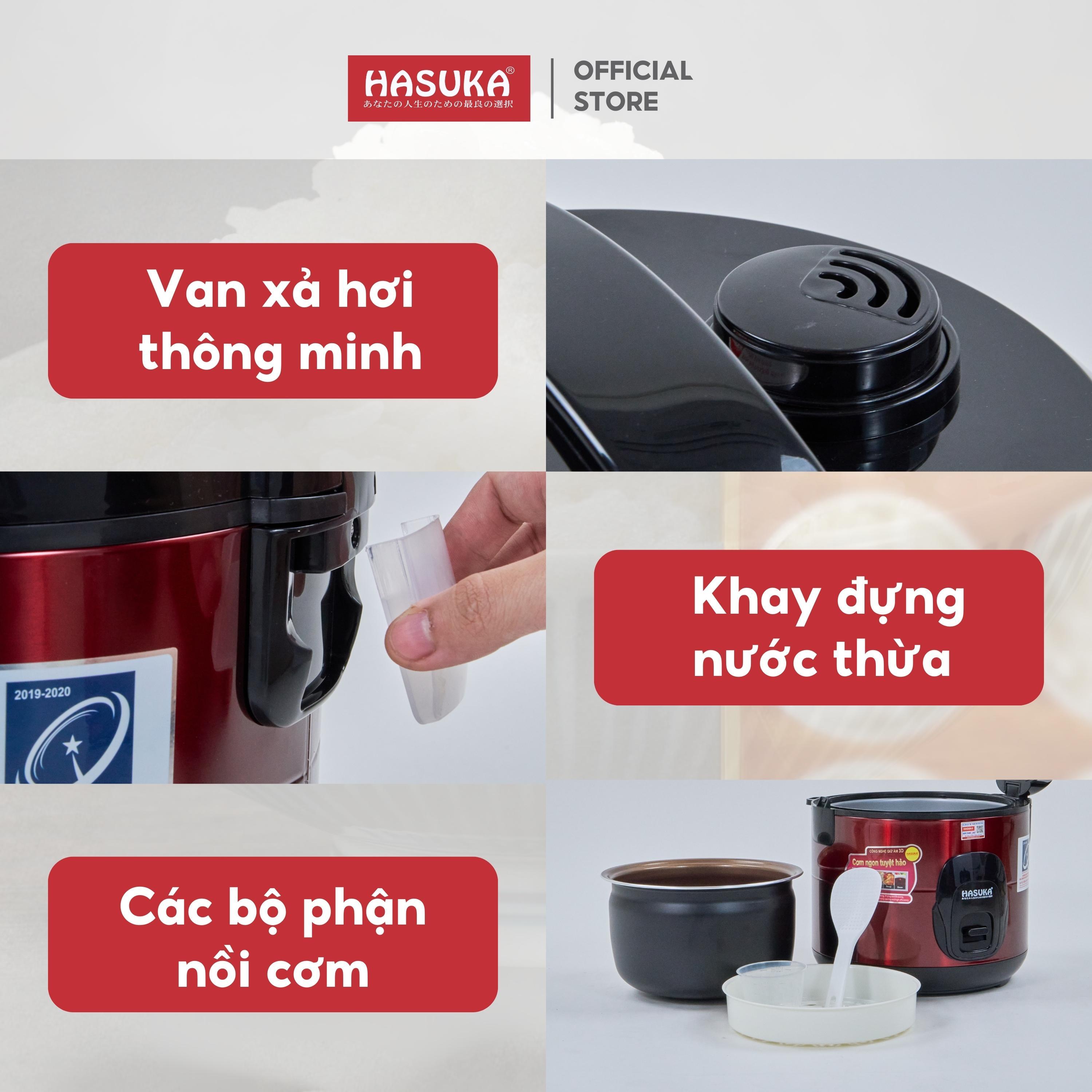 Nồi cơm điện HASUKA HSK 823 dung tích 1.8L, công suất 900W, lòng niêu dầy phủ chống dính ceramic, chống xước siêu bền - Hàng chính hãng