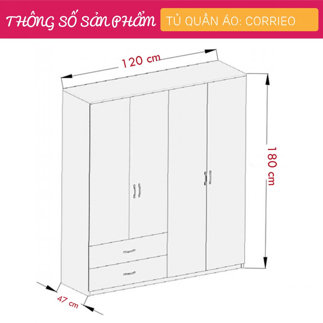 Tủ quần áo gia đình gỗ công nghiệp thiết kế đa dạng SMLIFE Corrieo
