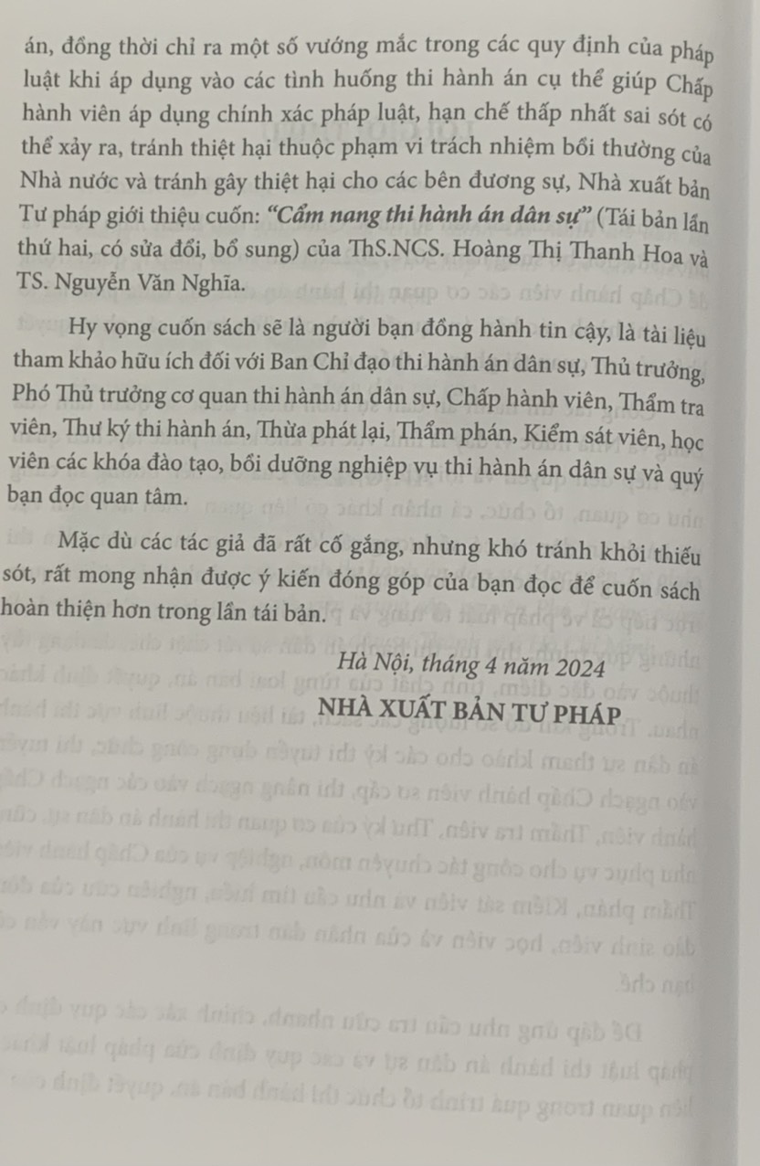 Cẩm nang thi hành án dân sự (Tái bản lần thứ hai, có sửa đổi, bổ sung)