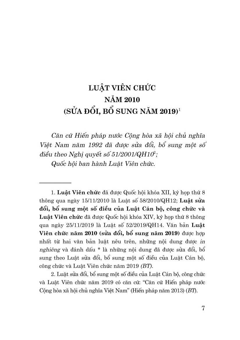 Luật viên chức năm 2010 (sửa đổi, bổ sung năm 2019) bản in 2024