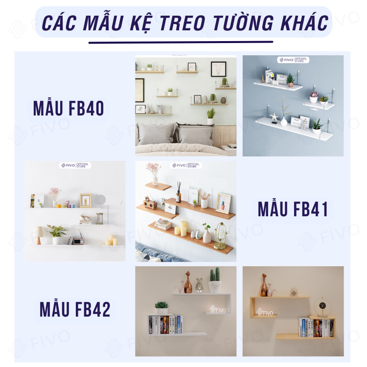 Kệ Trang Trí Treo Tường Gỗ FIVO Mã FB40 Không Cần Khoan Tặng Kèm Đinh 4 Chân Chịu Lực Lên Đến 10KG Với Móc Treo Inox Dễ Dàng Gắn Lên Tường