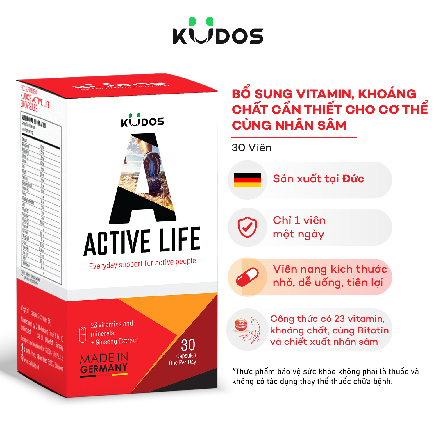 Thực phẩm bảo vệ sức khỏe KUDOS ACTIVE LIFE (30 viên/hộp)
