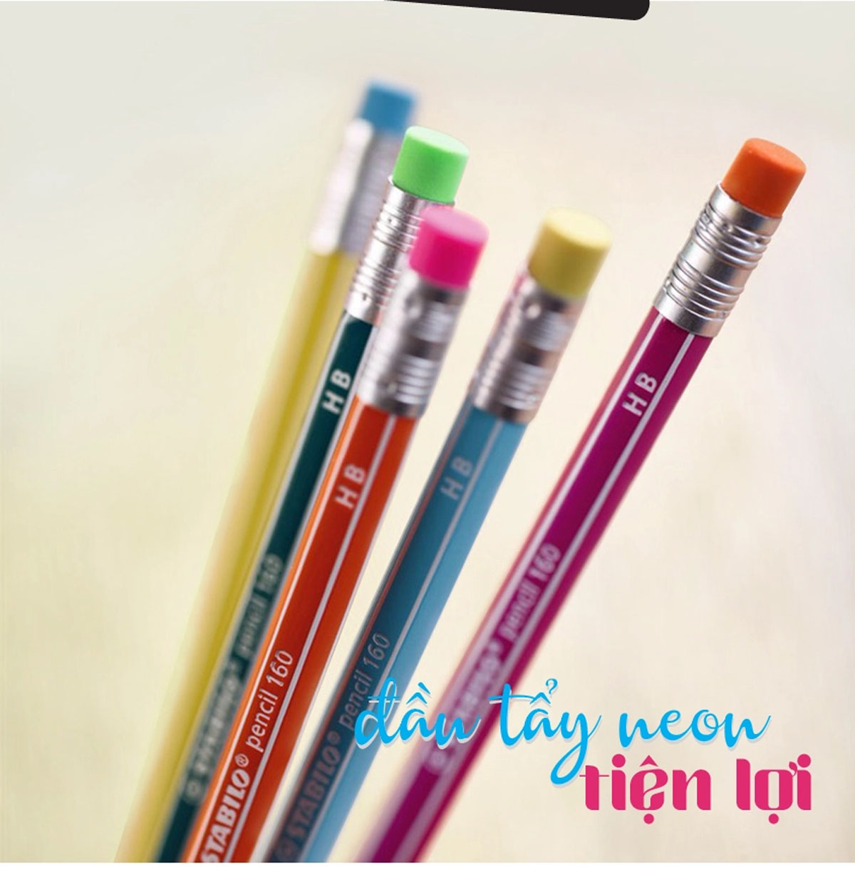 Bút chì gỗ STABILO pencil 160 có đầu tẩy, thân sọc trắng - xanh dương