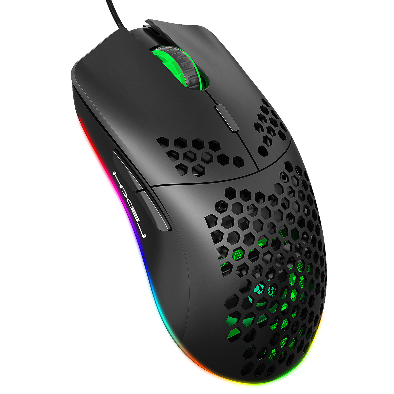 Chuột Quang MACRO HXJS J900 RGB Bề Mặt Lưới Xuyên Thấu Cực Đẹp DPI 6400 - Hàng chính hãng